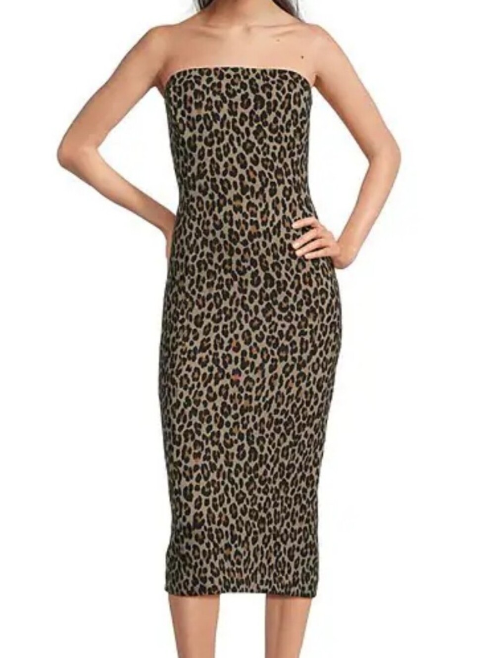 Spanx Strapless Leopard Ponte Midi Dress